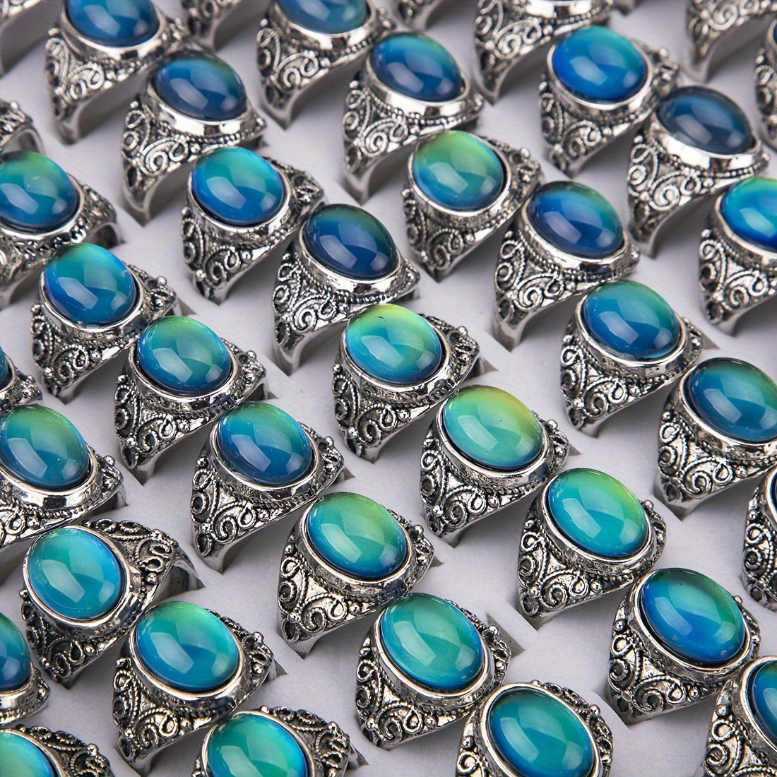 Stackable Rings for Women - Mood Bulk 20 Pcs Stone Color Changing Ring Set for Men - Fashion Jewelry - product detail view 7