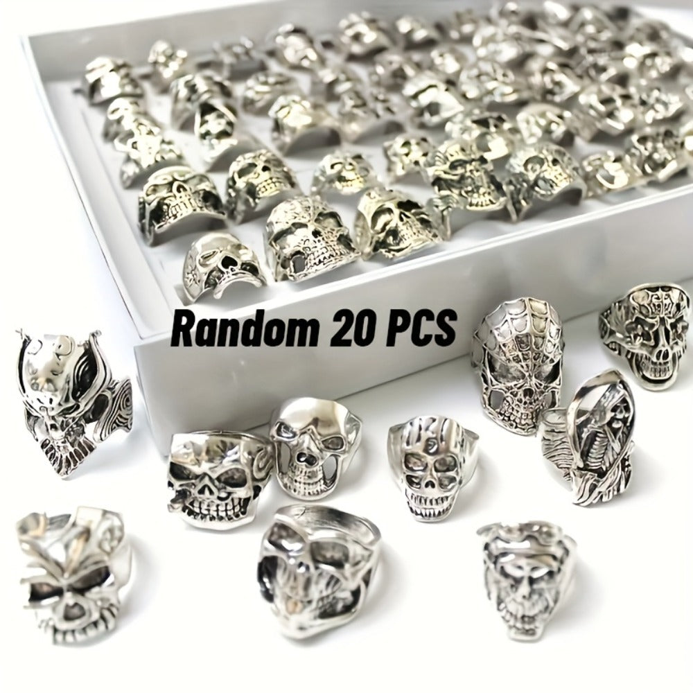 Stackable Rings for Women - Punk Ring Set 20Pcs Spider Skull Poker Design Men's Fashion Streetwear - main product view