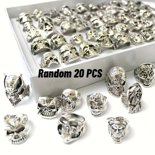 Stackable Rings for Women - Punk Ring Set 20Pcs Spider Skull Poker Design Men's Fashion Streetwear - main product view