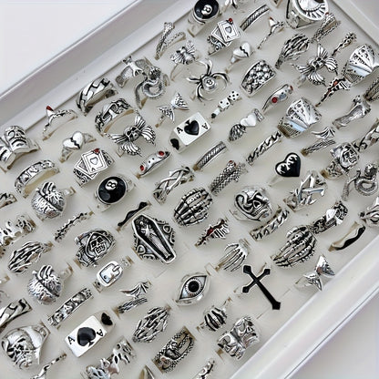 Stackable Rings for Women - Punk Ring Set 24Pcs for & Men - Retro Gothic Dark Style Spider Skull Cross - main product view