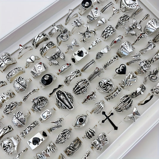 Stackable Rings for Women - Punk Ring Set 24Pcs for & Men - Retro Gothic Dark Style Spider Skull Cross - main product view