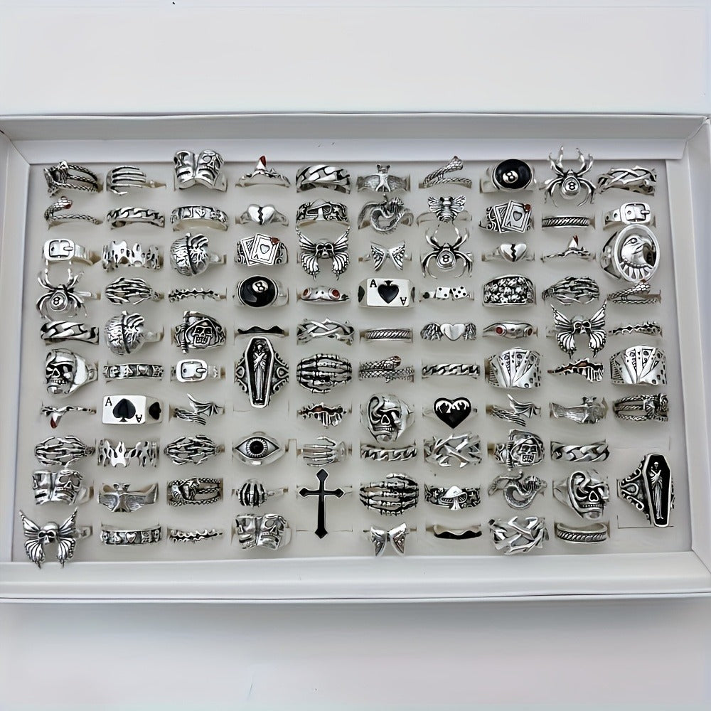 Stackable Rings for Women - Punk Ring Set 24Pcs for & Men - Retro Gothic Dark Style Spider Skull Cross - product detail view