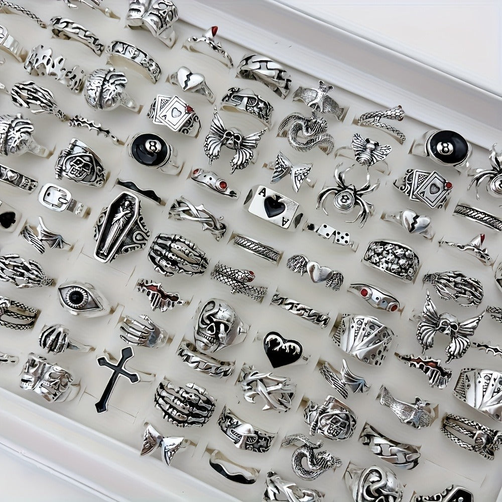 Stackable Rings for Women - Punk Ring Set 24Pcs for & Men - Retro Gothic Dark Style Spider Skull Cross - product detail view