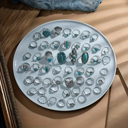 Stackable Rings for Women - Ring Set 44 Pcs Boho Vintage Turquoise for Bohemian Style Stacking - product detail view 6