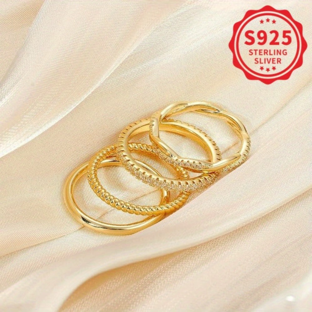 Stackable Rings for Women - Ring Set 4pcs 925 Sterling Silver Twist Halo Zirconia for Gold Silver - product detail view 7