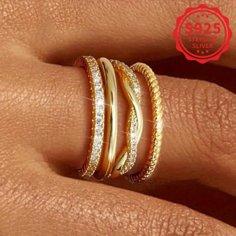 Stackable Rings for Women - Ring Set 4pcs 925 Sterling Silver Twist Halo Zirconia for Gold Silver - product detail view 9
