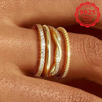 Stackable Rings for Women - Ring Set 4pcs 925 Sterling Silver Twist Halo Zirconia for Gold Silver - product detail view 9