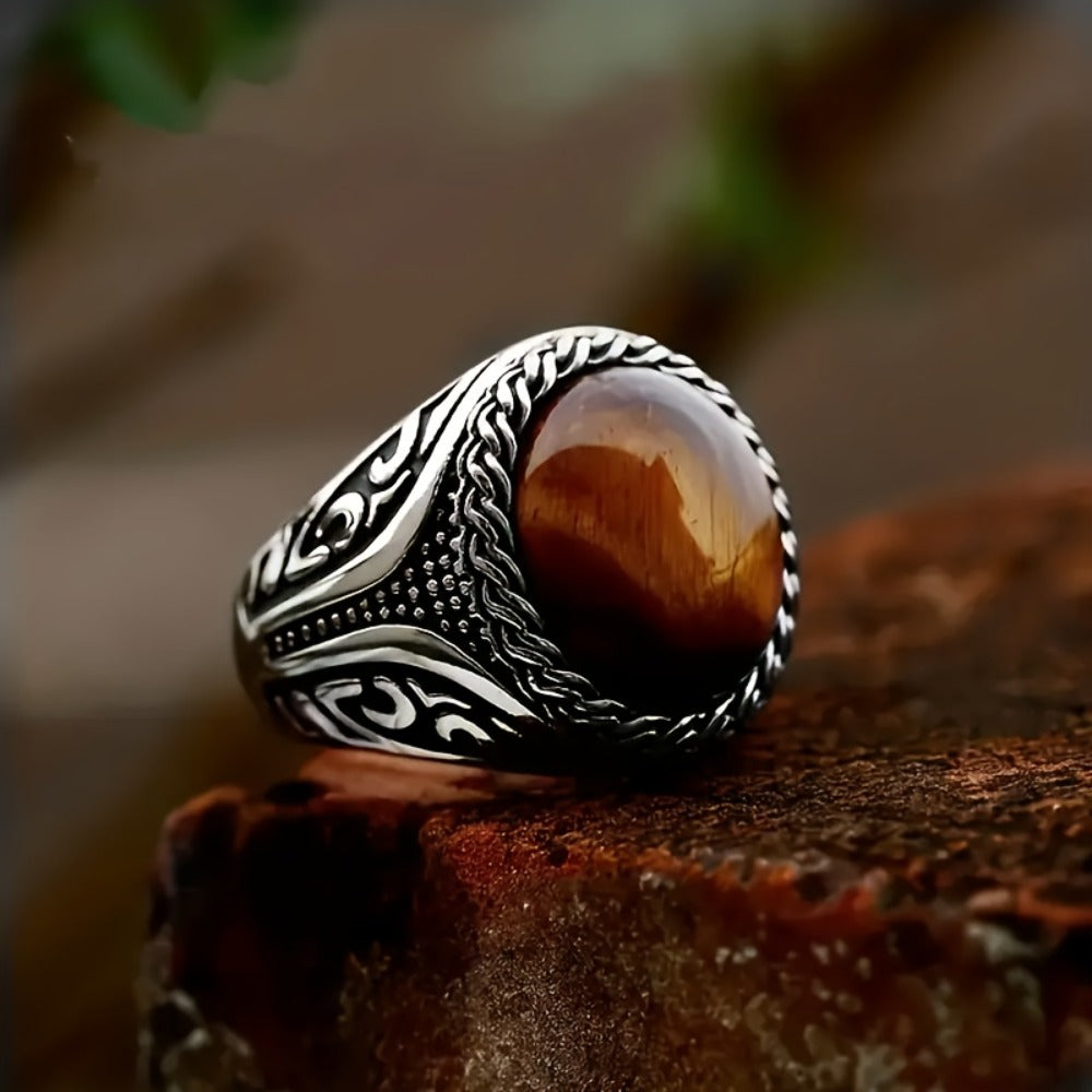 Stackable Rings for Women - Men's Cocktail Set 4pcs - Black Carved Faux Gem Business , Stacking Band - product detail view 4