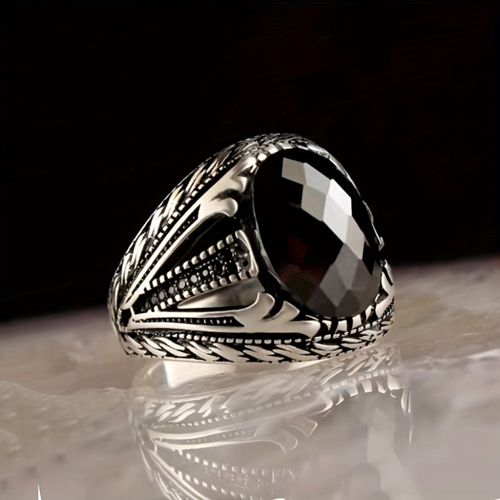Stackable Rings for Women - Men's Cocktail Set 4pcs - Black Carved Faux Gem Business , Stacking Band - product detail view 11