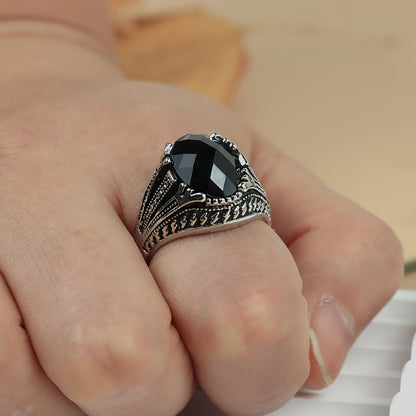 Stackable Rings for Women - Men's Cocktail Set 4pcs - Black Carved Faux Gem Business , Stacking Band - product detail view 12