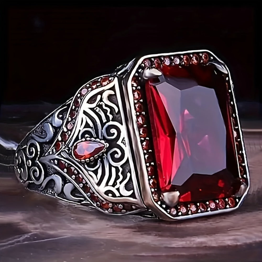 Stackable Rings for Women - Men's Ring Set 4 Pieces Punk Hip Hop Vintage Hand Carved Alloy Zirconia - product detail view 4