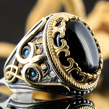 Stackable Rings for Women - Men's Ring Set 4 Pieces Punk Hip Hop Vintage Hand Carved Alloy Zirconia - product detail view 5