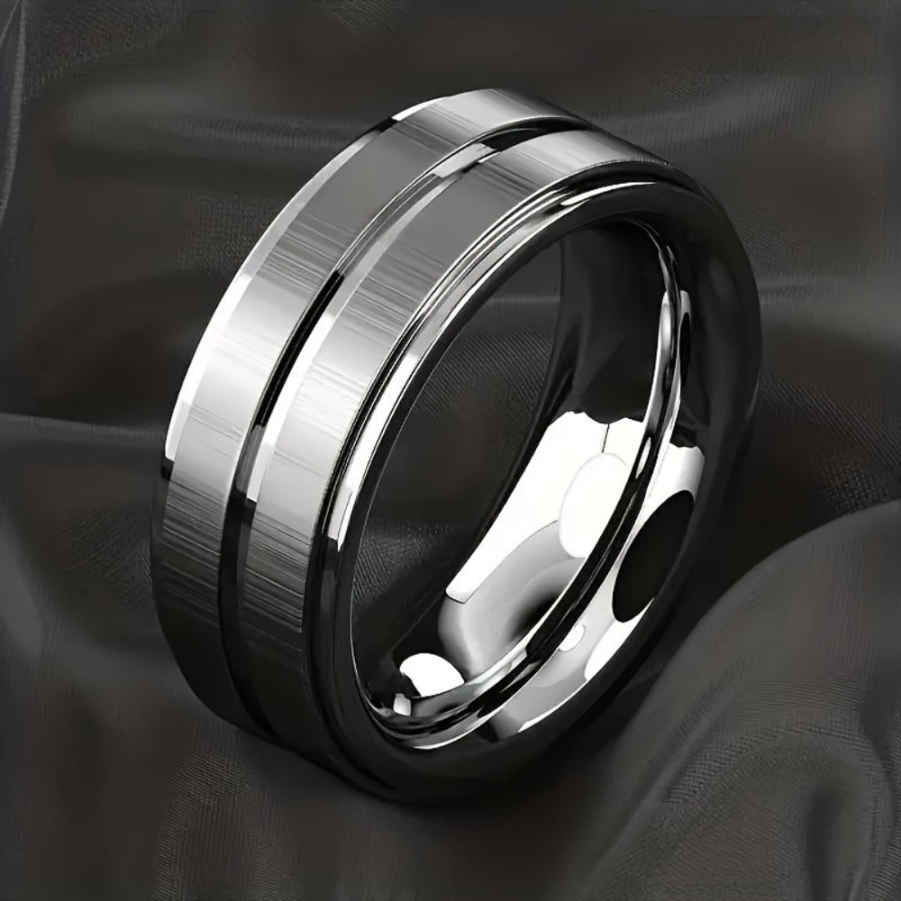 Stackable Rings for Women - Men's Ring Set 4 Pieces Stainless Steel Tire Pattern Blue Black - product detail view 3