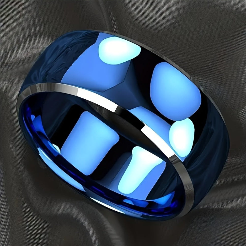 Stackable Rings for Women - Men's Ring Set 4 Pieces Stainless Steel Tire Pattern Blue Black - product detail view 4