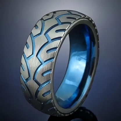 Stackable Rings for Women - Men's Ring Set 4 Pieces Stainless Steel Tire Pattern Blue Black - product detail view 9