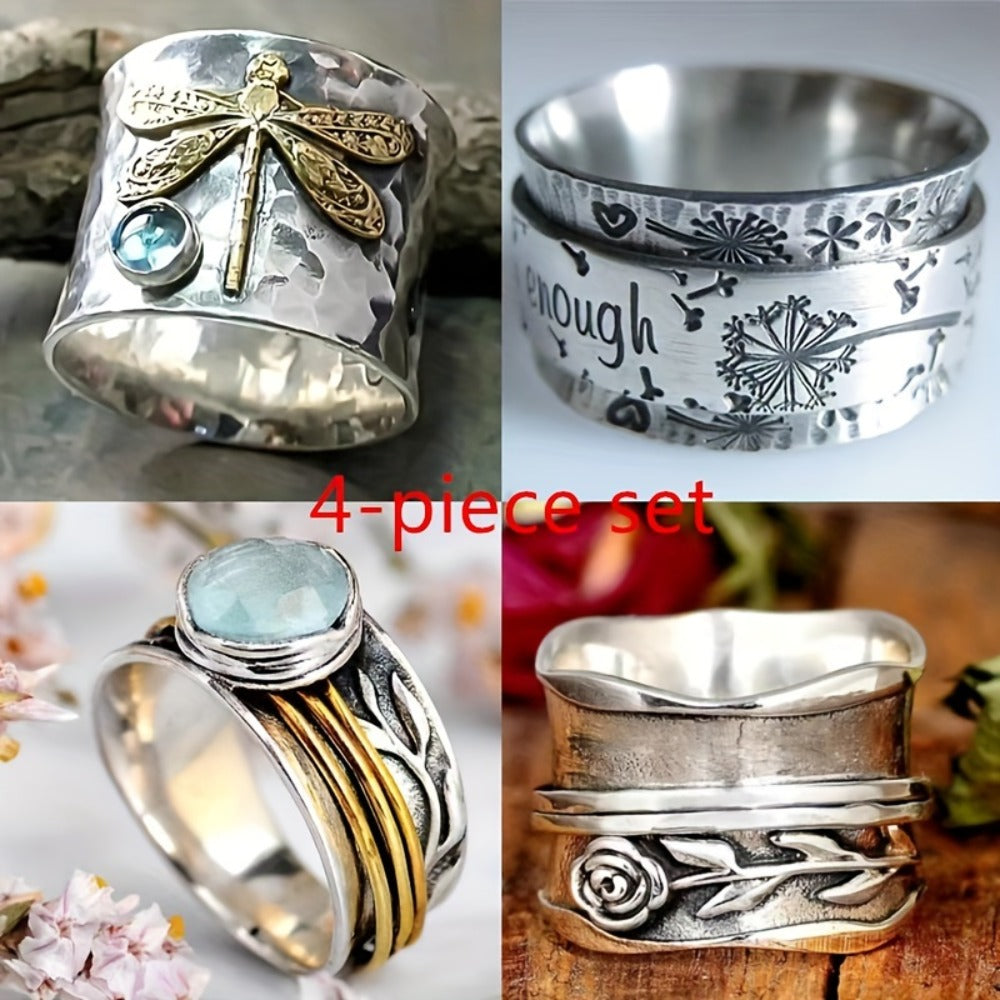 Stackable Rings for Women - Men's Ring Set of 4 - Classic Retro Vintage Pattern , Luxury Gentleman - main product view