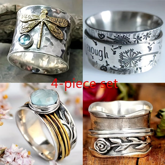 Stackable Rings for Women - Men's Ring Set of 4 - Classic Retro Vintage Pattern , Luxury Gentleman - main product view