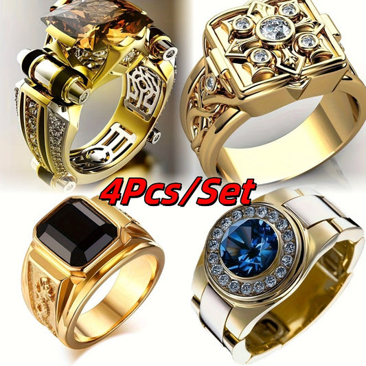 Stackable Rings for Women - Men's Set 4pcs - Luxury Gentleman Stacking for Men, Elegant Wedding - main product view