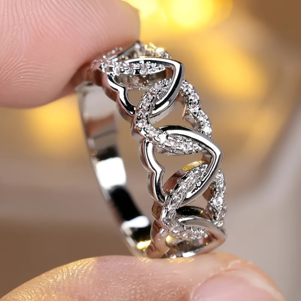 Stackable Rings for Women - S925 Sterling Silver Heart Ring for - Creative Love Surrounding Stacking - main product view