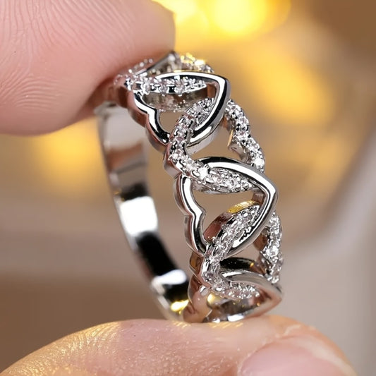 Stackable Rings for Women - S925 Sterling Silver Heart Ring for - Creative Love Surrounding Stacking - main product view