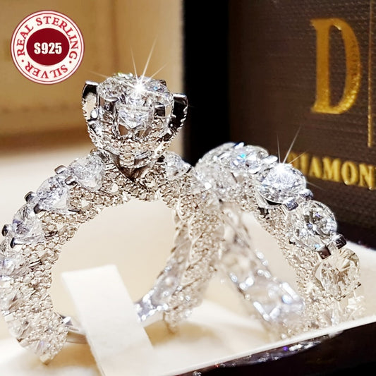 Stackable Rings for Women - S925 Sterling Silver Ring Set for - 2-Piece 5A Zirconia Boho Luxury - main product view