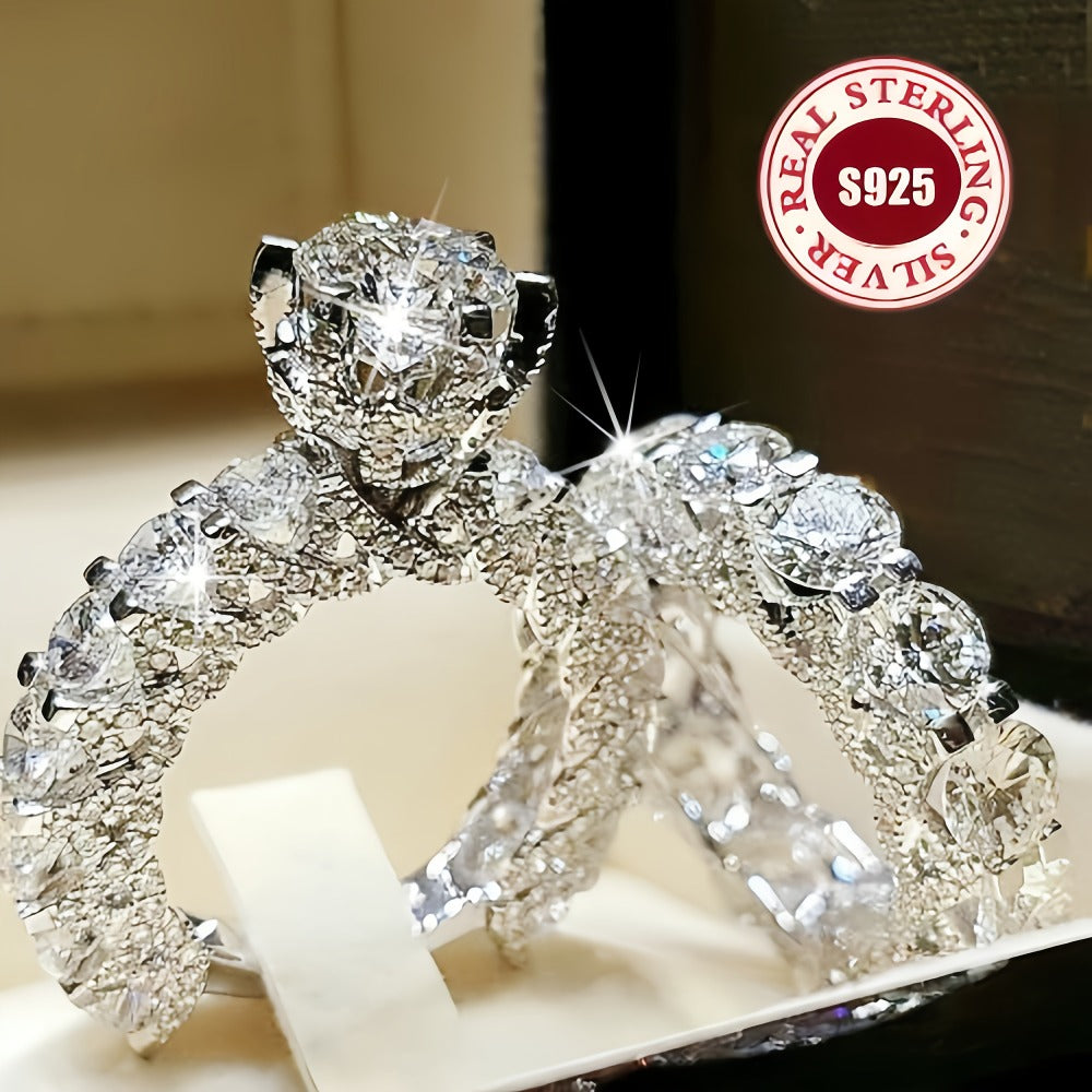 Stackable Rings for Women - S925 Sterling Silver Ring Set for - 2-Piece 5A Zirconia Boho Luxury - product detail view 2
