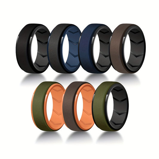 Stackable Rings for Women - Silicone Wedding for Men 7 Pack - 8mm Wide Breathable Step Edge Sport - main product view