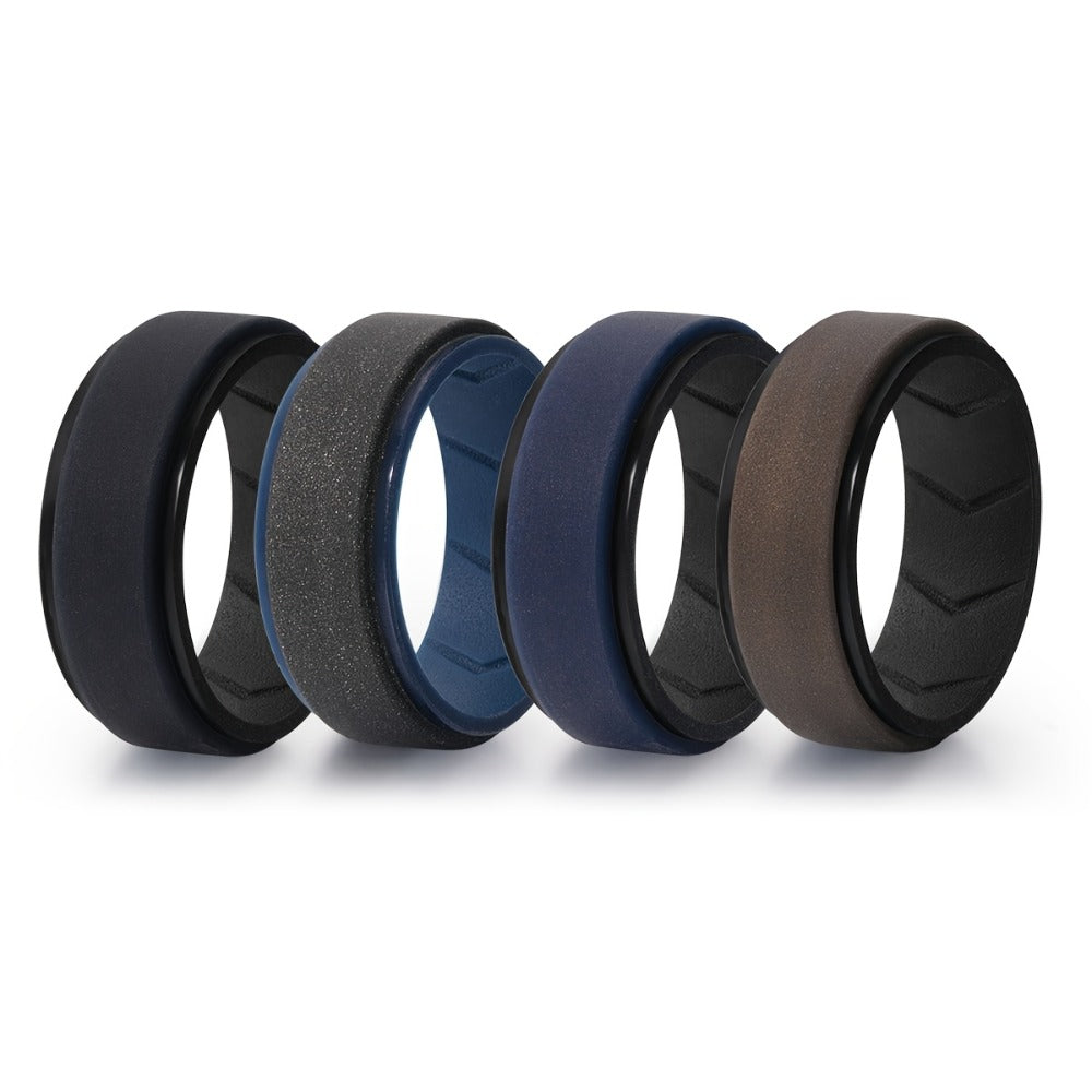 Stackable Rings for Women - Silicone Wedding for Men 7 Pack - 8mm Wide Breathable Step Edge Sport - product detail view 7