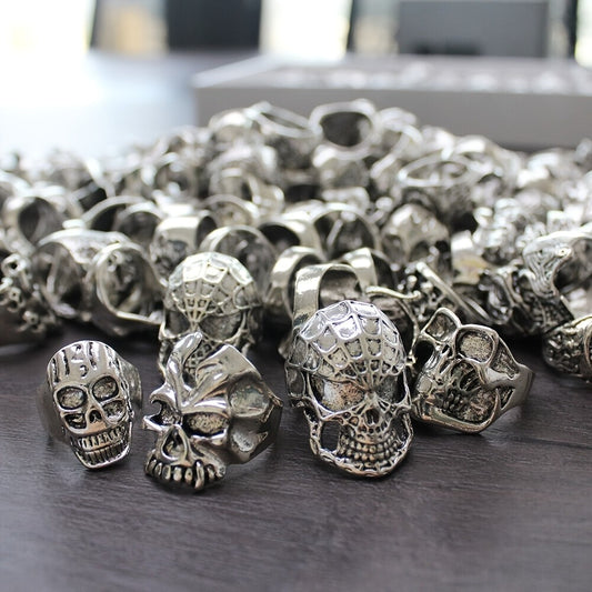Stackable Rings for Women - Skull Ring Wholesale Punk Gothic Biker Skeleton Vintage Band 30 or 50 - main product view