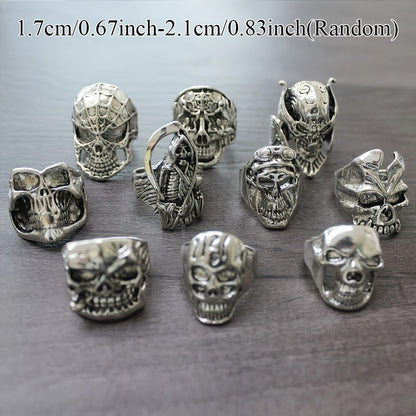 Stackable Rings for Women - Skull Ring Wholesale Punk Gothic Biker Skeleton Vintage Band 30 or 50 - product detail view 2