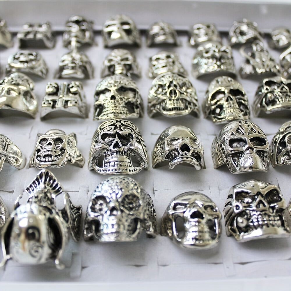 Stackable Rings for Women - Skull Ring Wholesale Punk Gothic Biker Skeleton Vintage Band 30 or 50 - product detail view 4