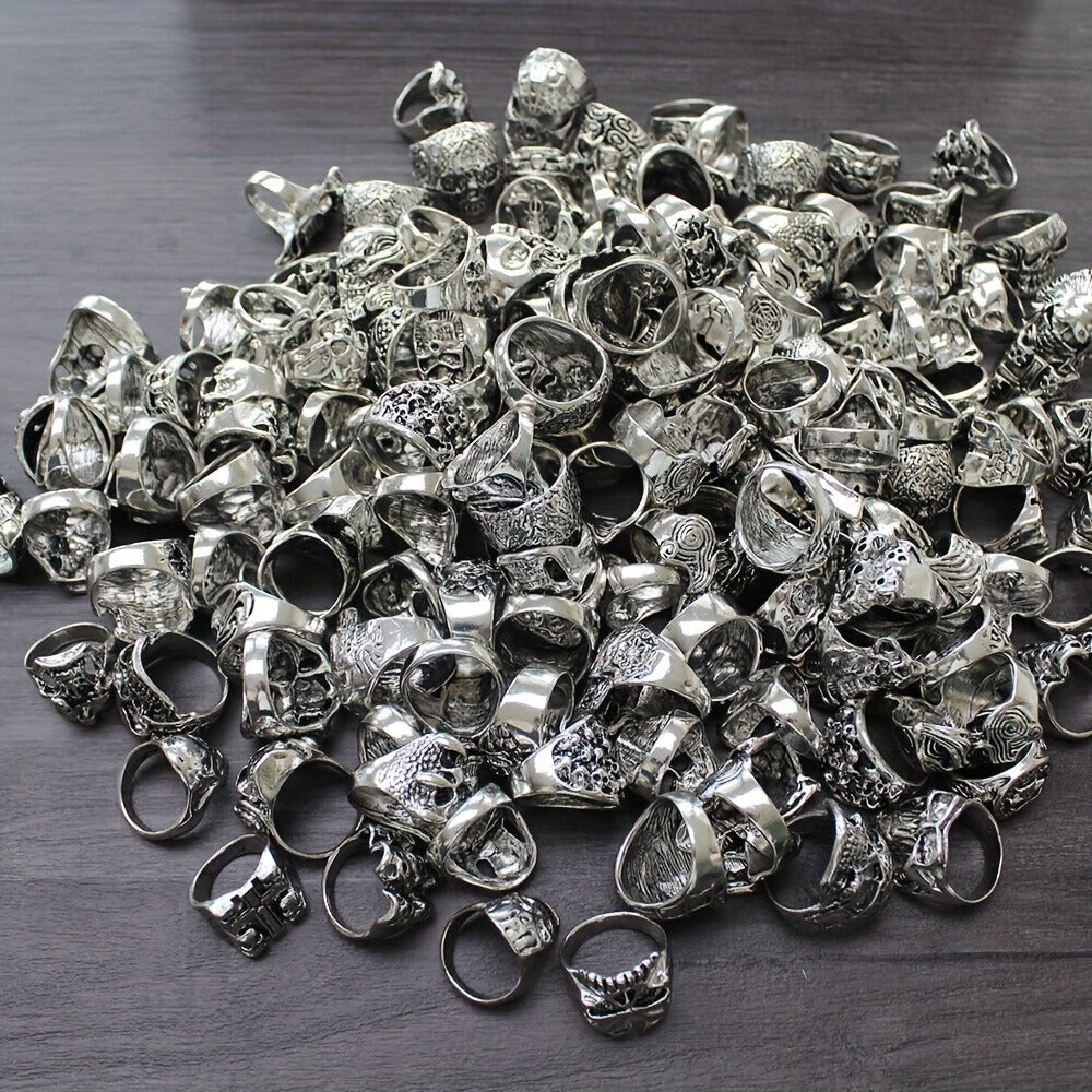 Stackable Rings for Women - Skull Ring Wholesale Punk Gothic Biker Skeleton Vintage Band 30 or 50 - product detail view 6