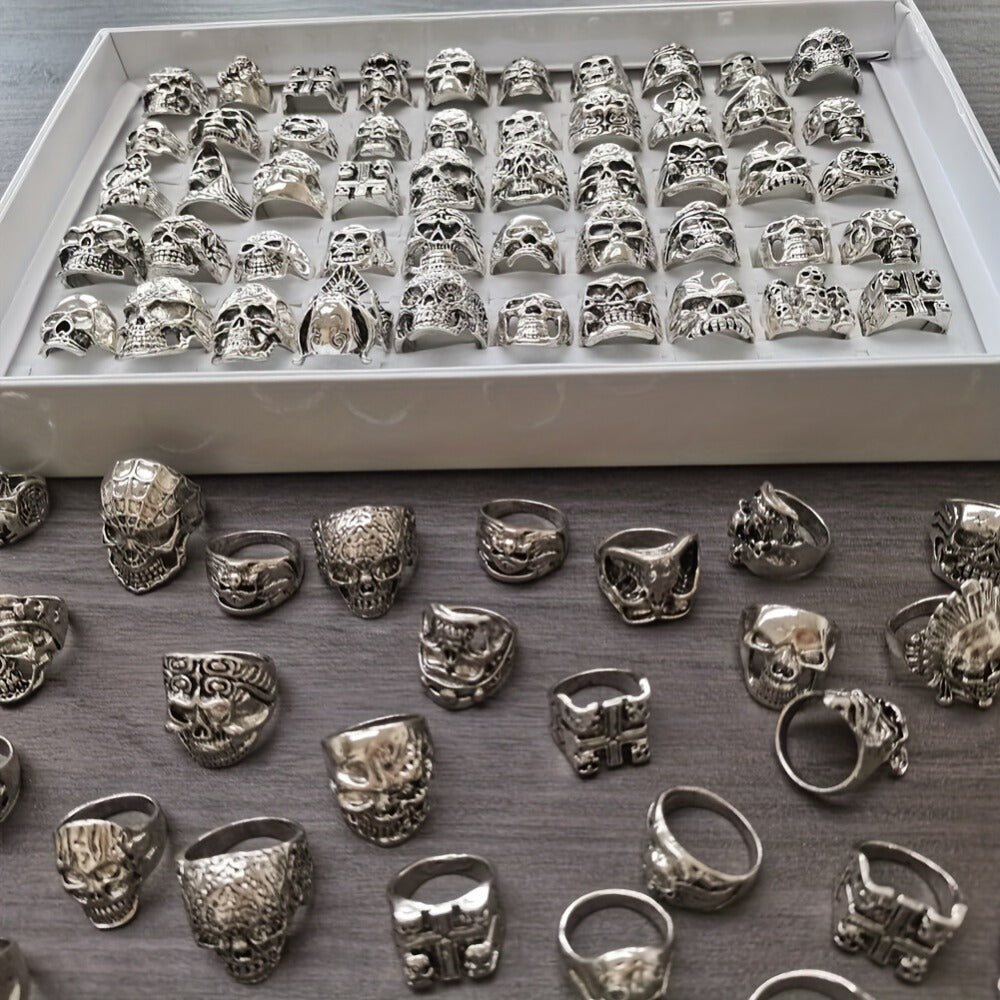Stackable Rings for Women - Skull Ring Wholesale Punk Gothic Biker Skeleton Vintage Band 30 or 50 - product detail view 7