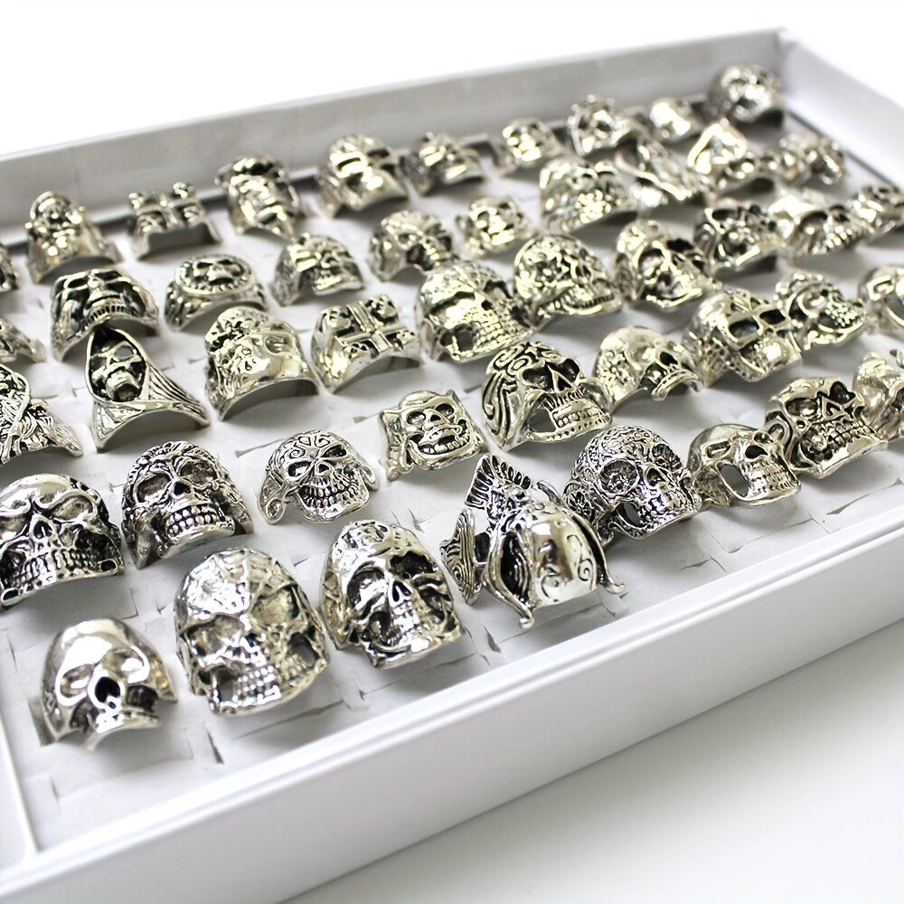 Stackable Rings for Women - Skull Ring Wholesale Punk Gothic Biker Skeleton Vintage Band 30 or 50 - product detail view 8