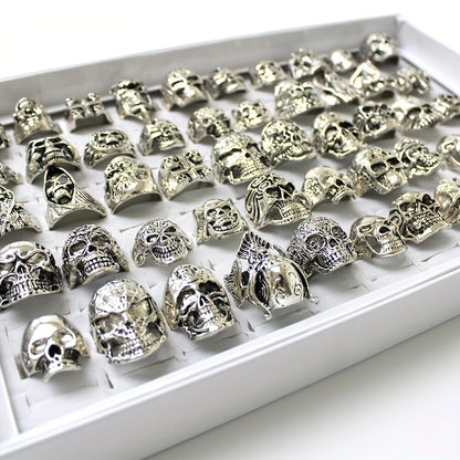 Stackable Rings for Women - Skull Ring Wholesale Punk Gothic Biker Skeleton Vintage Band 30 or 50 - product detail view 8