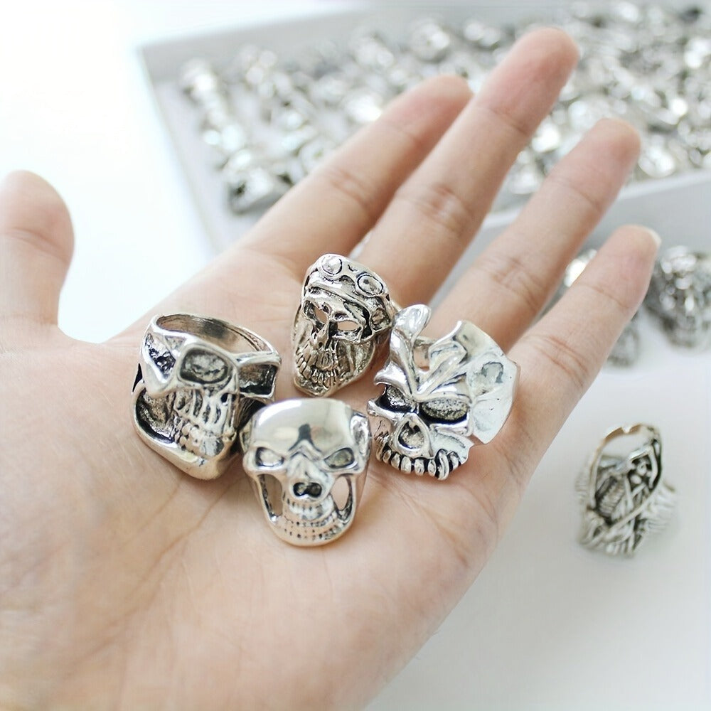 Stackable Rings for Women - Skull Ring Wholesale Punk Gothic Biker Skeleton Vintage Band 30 or 50 - product detail view 10