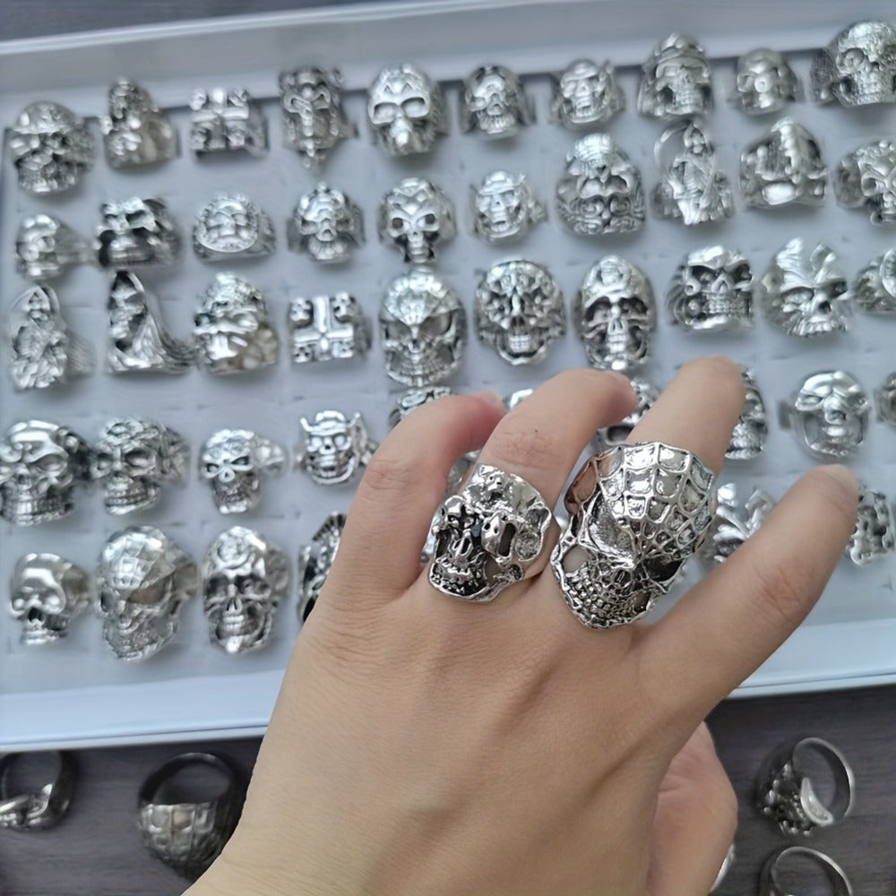 Stackable Rings for Women - Skull Ring Wholesale Punk Gothic Biker Skeleton Vintage Band 30 or 50 - product detail view 11