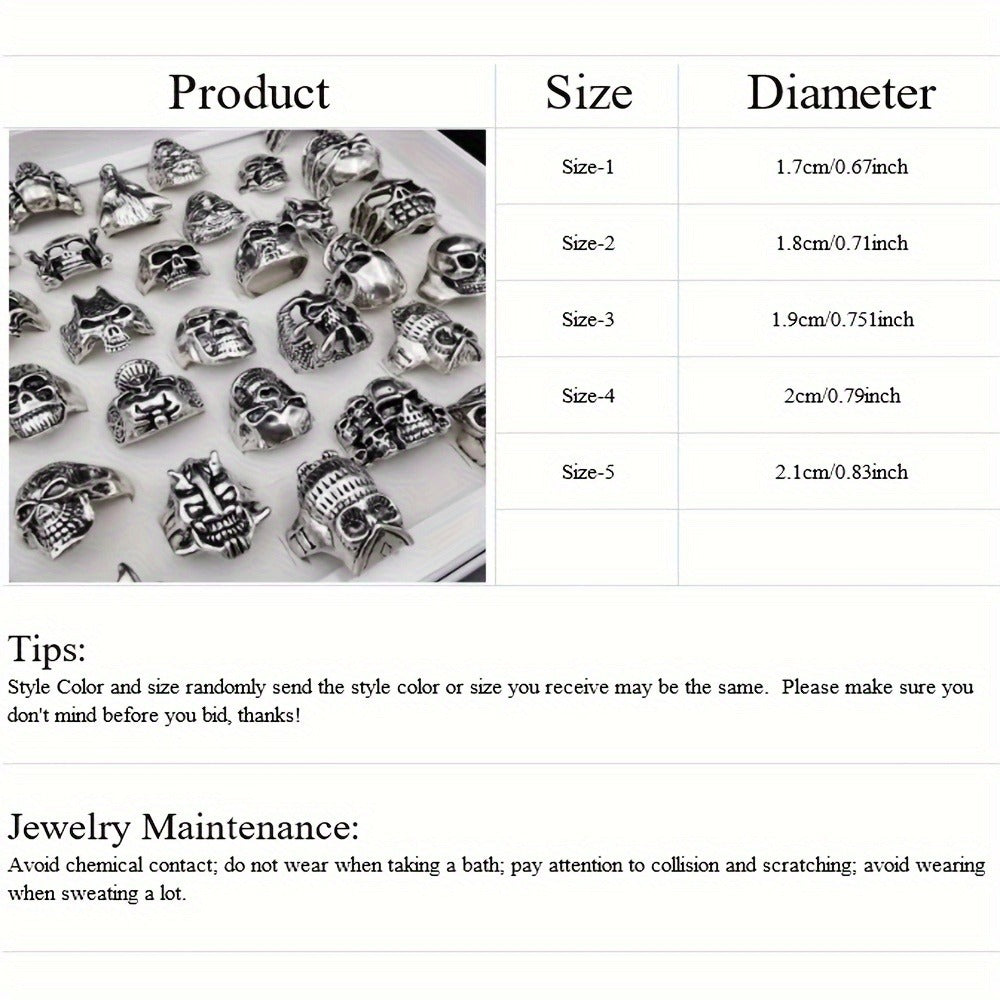 Stackable Rings for Women - Skull Ring Wholesale Punk Gothic Biker Skeleton Vintage Band 30 or 50 - product detail view 12