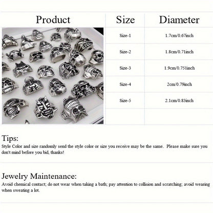 Stackable Rings for Women - Skull Ring Wholesale Punk Gothic Biker Skeleton Vintage Band 30 or 50 - product detail view 12