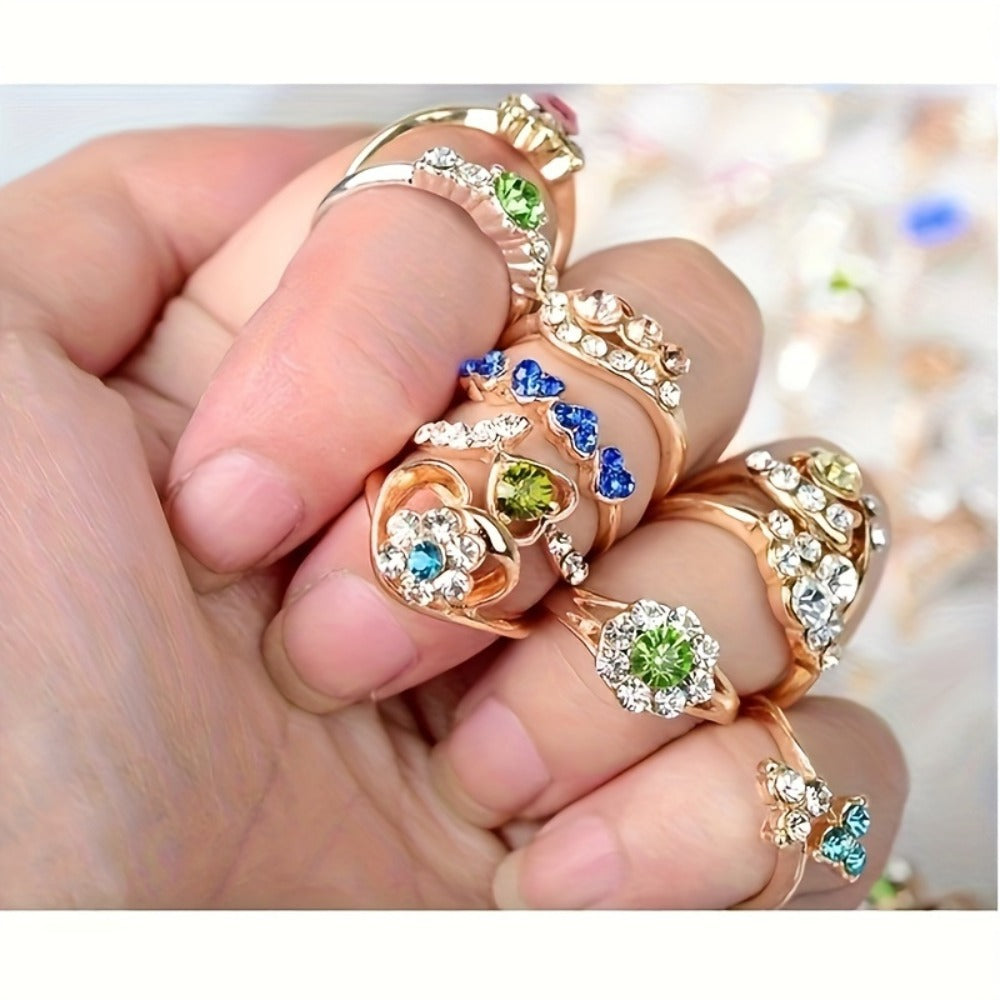 Stackable Rings for Women - Stacking Set 10Pcs Stainless Steel Colorful Faux Gem Adjustable - product detail view 7