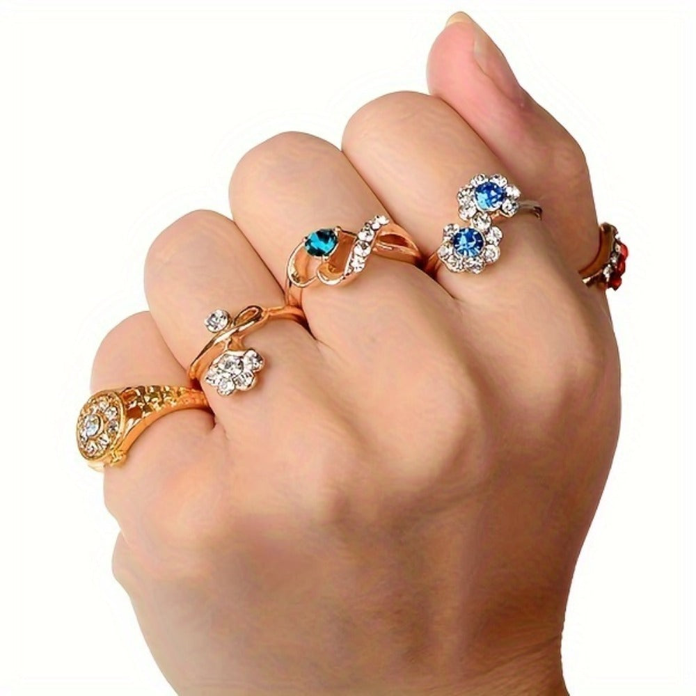 Stackable Rings for Women - Stacking Set 10Pcs Stainless Steel Colorful Faux Gem Adjustable - product detail view 8