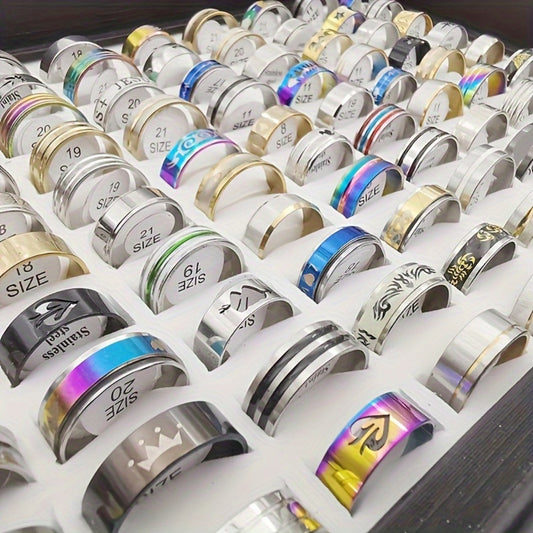 Stackable Rings for Women - Stainless Steel Ring Set 100 Pieces Wholesale Mixed Style Band Heart - main product view