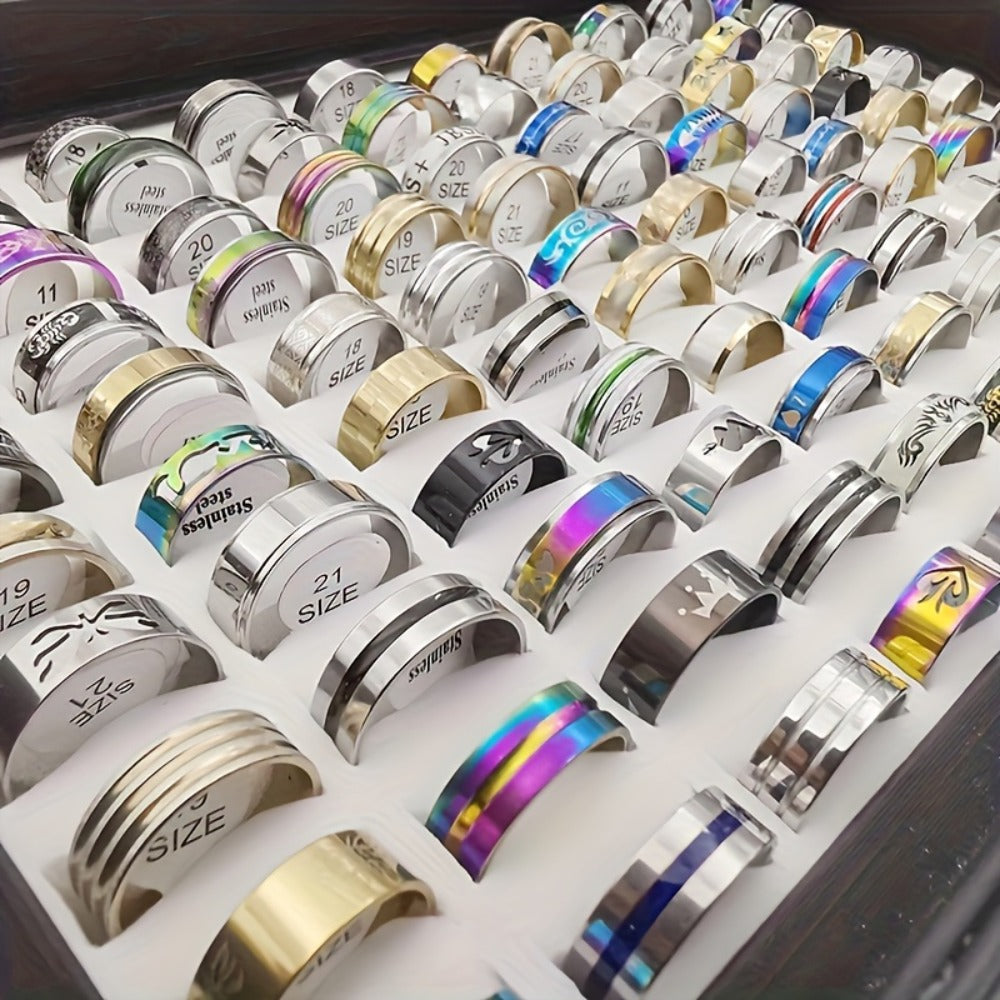 Stackable Rings for Women - Stainless Steel Ring Set 100 Pieces Wholesale Mixed Style Band Heart - product detail view 3
