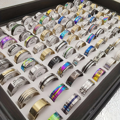 Stackable Rings for Women - Stainless Steel Ring Set 100 Pieces Wholesale Mixed Style Band Heart - product detail view 4