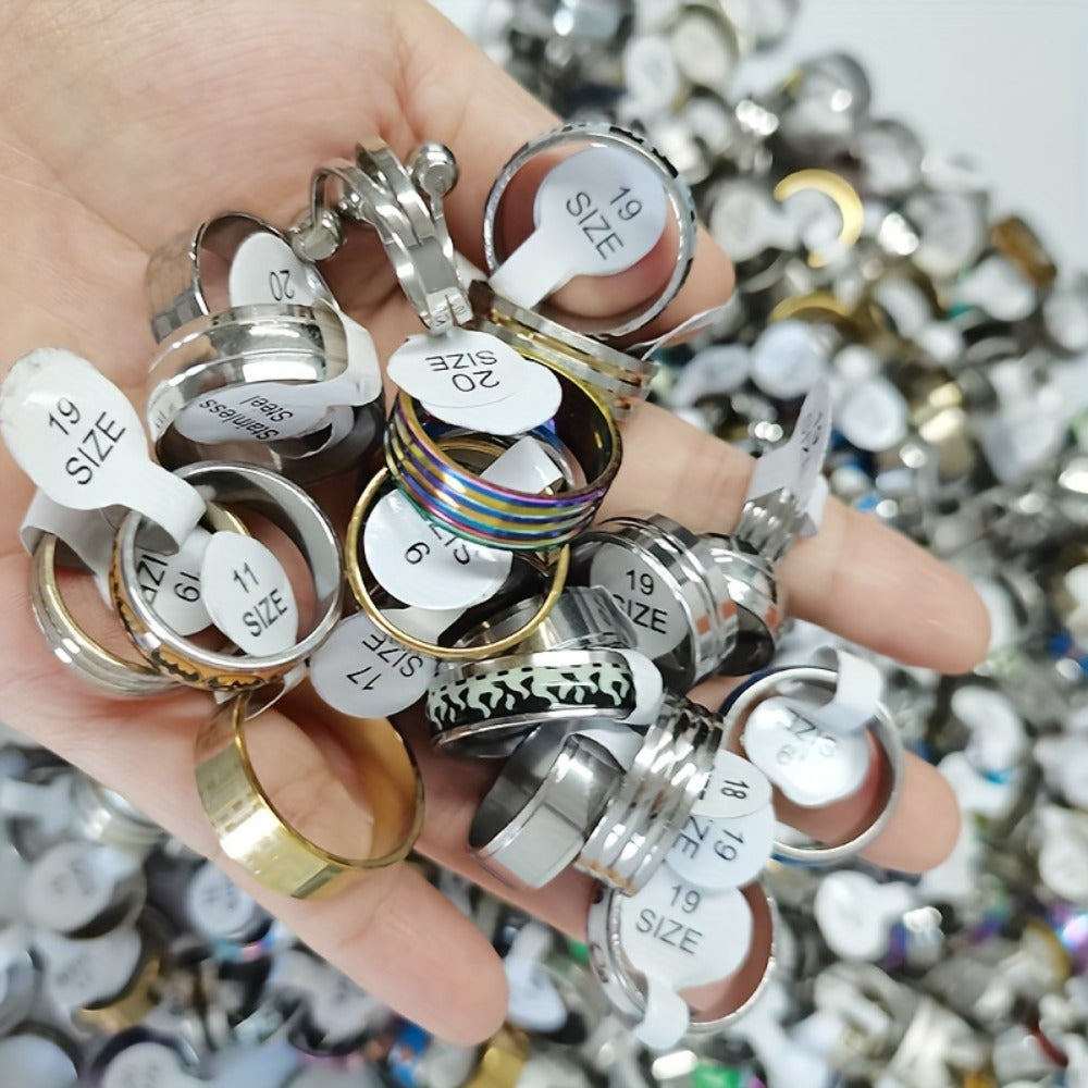 Stackable Rings for Women - Stainless Steel Ring Set 100 Pieces Wholesale Mixed Style Band Heart - product detail view 5