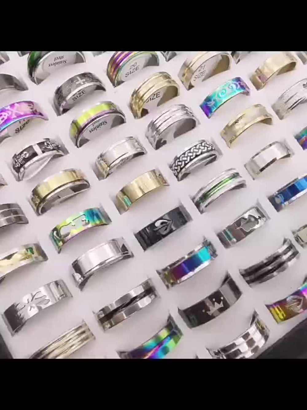 Stackable Rings for Women - Stainless Steel Ring Set 100 Pieces Wholesale Mixed Style Band Heart - product detail view 7