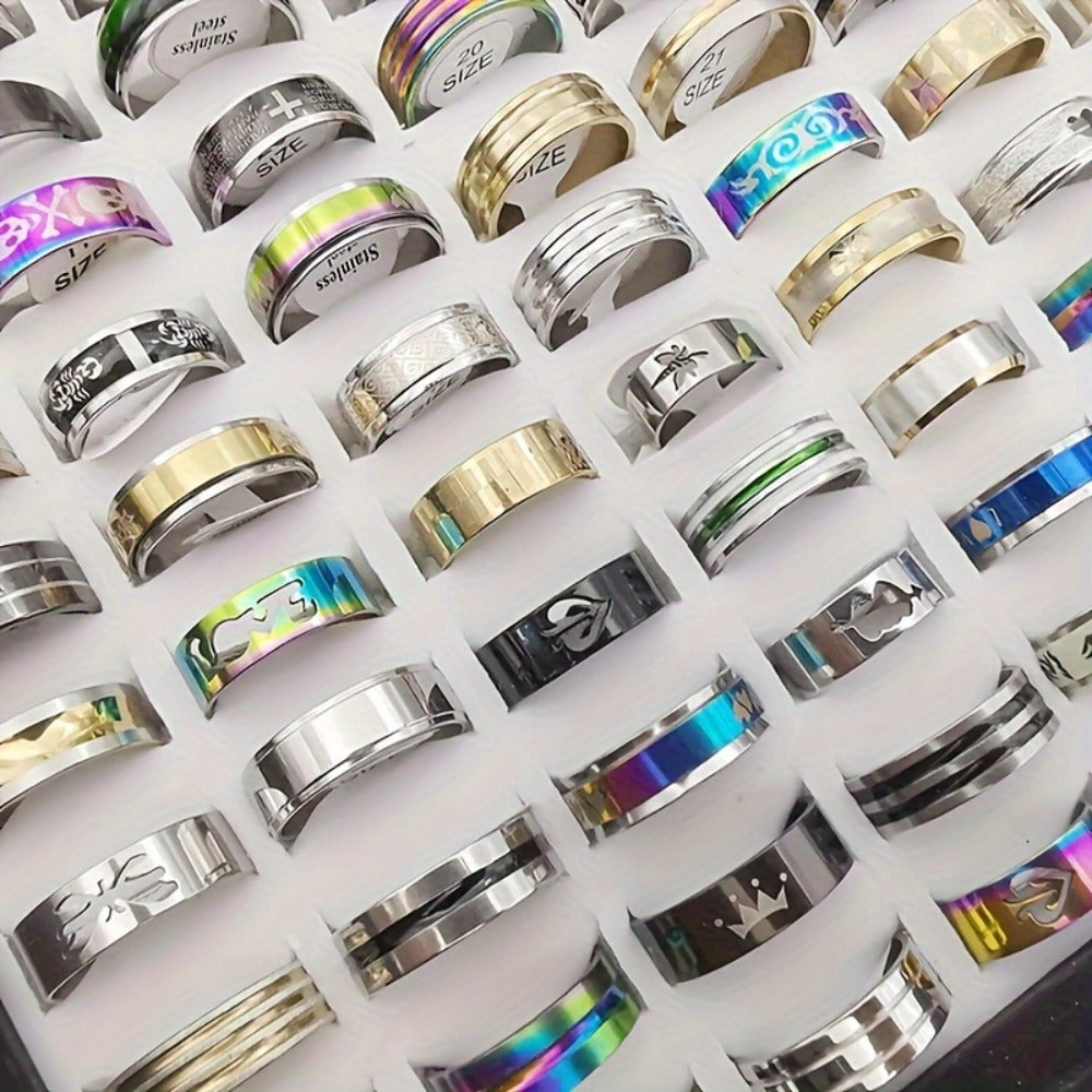 Stackable Rings for Women - Stainless Steel Ring Set 100 Pieces Wholesale Mixed Style Band Heart - product detail view 8