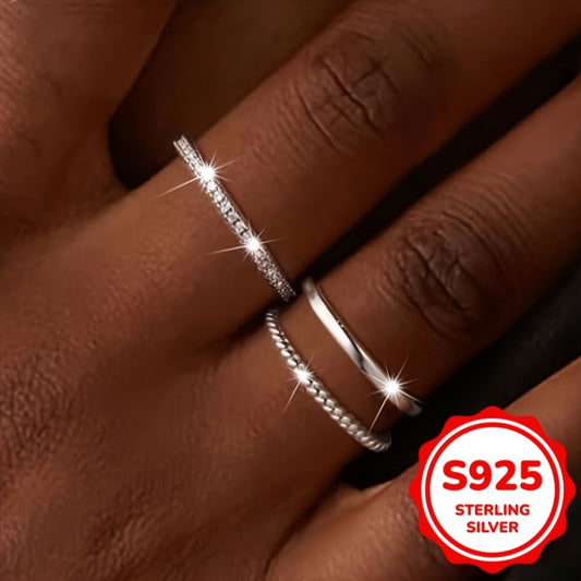 Stackable Rings for Women - Sterling Silver Ring Set for 3pcs - 925 Silver Cubic Zirconia , April - main product view