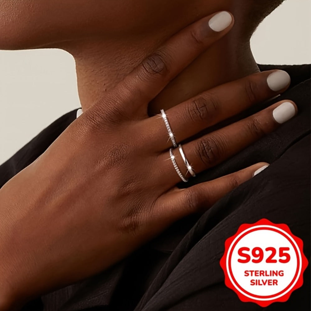 Stackable Rings for Women - Sterling Silver Ring Set for 3pcs - 925 Silver Cubic Zirconia , April - product detail view 2