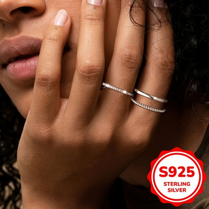 Stackable Rings for Women - Sterling Silver Ring Set for 3pcs - 925 Silver Cubic Zirconia , April - product detail view 3